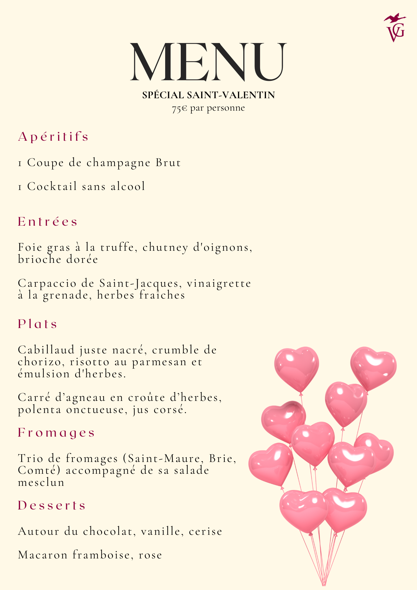 Menu de Saint Valentin